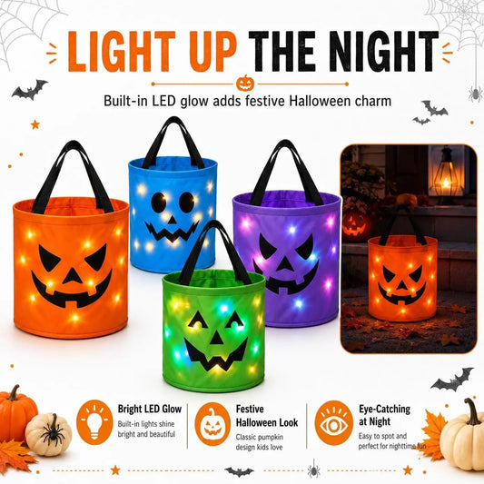 LED Light Up Halloween Pumpkin Candy Basket for Kids
