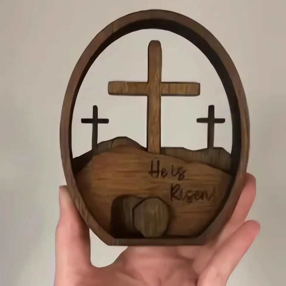 Empty Tomb Easter Scene and Cross 3D Decoration, Wooden Easter Resurrection Scene Cross Jesus Tomb Tray, Jesus Nativity Scene