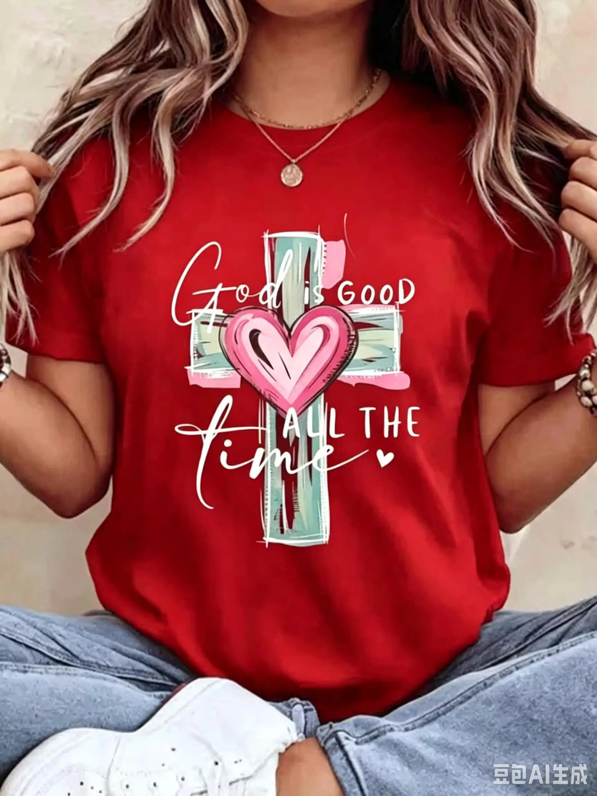 2026 Spring Summer Women Christian Faith Graphic Tee 220g Soft Cotton Crewneck Short Sleeve God Is Good All The Time Cross Heart Print Religious Aesthetic Mother's Day Church Daily Loungewear Novelty Gift Tops S-7XL Fast Ship