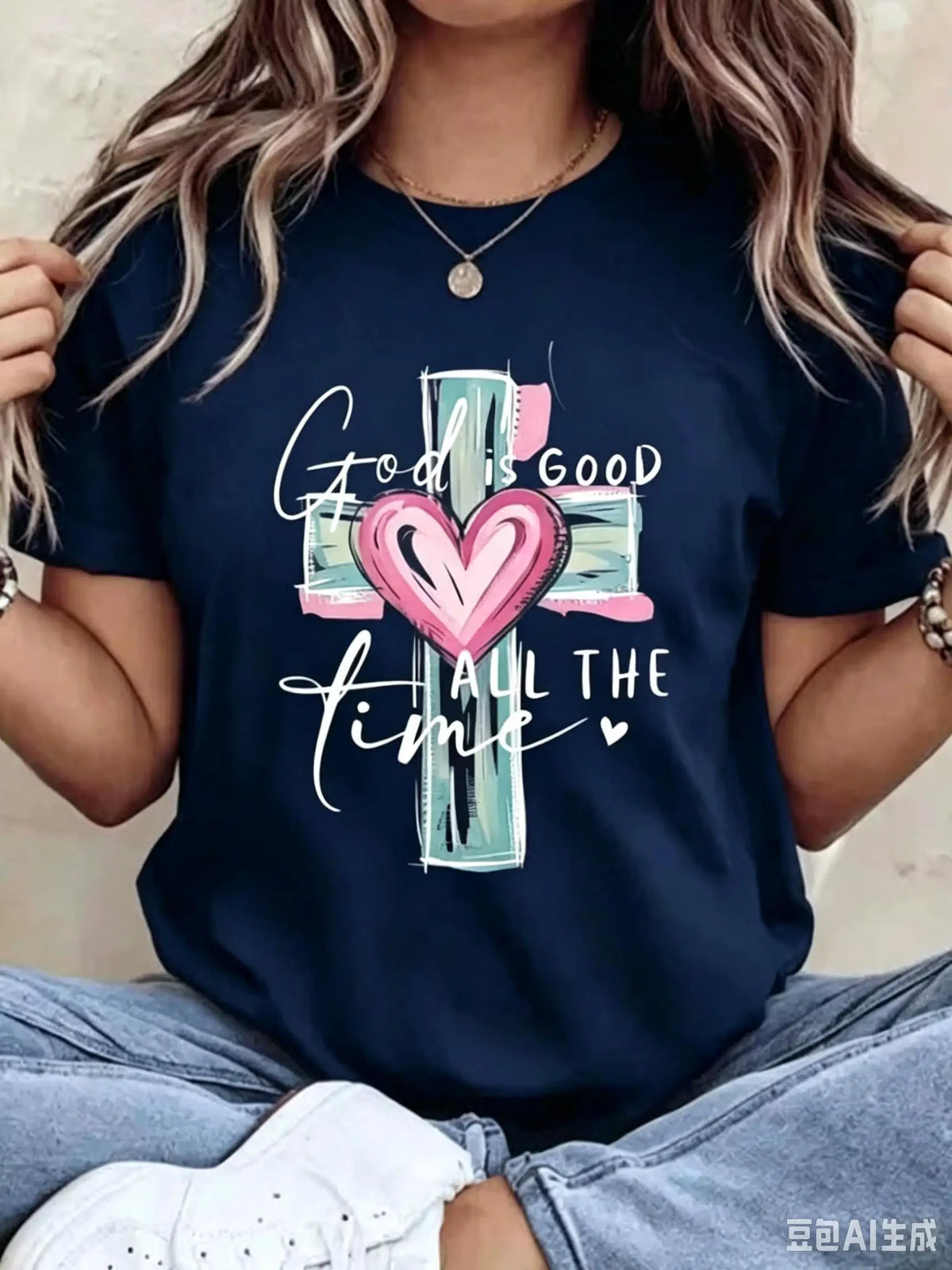 2026 Spring Summer Women Christian Faith Graphic Tee 220g Soft Cotton Crewneck Short Sleeve God Is Good All The Time Cross Heart Print Religious Aesthetic Mother's Day Church Daily Loungewear Novelty Gift Tops S-7XL Fast Ship