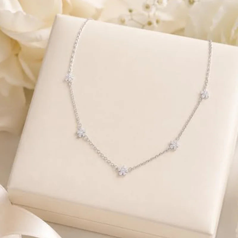 Dainty Copper Flower Zircon Star Necklace Tiny Crystal CZ Choker Daily Party Trendy Jewelry Gift for Women Fashion