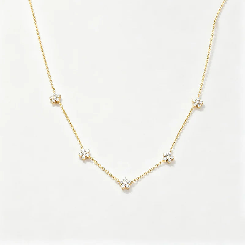 Dainty Copper Flower Zircon Star Necklace Tiny Crystal CZ Choker Daily Party Trendy Jewelry Gift for Women Fashion