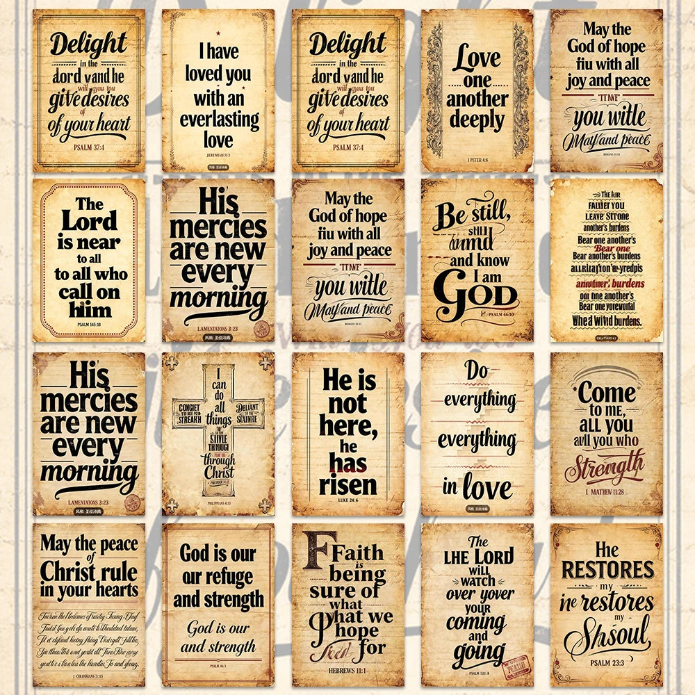 20pcs Retro Bible Verse Greeting Cards,Christian Faith Inspirational Quote Postcards,Religious Wall Decor,Gift For Office,Church