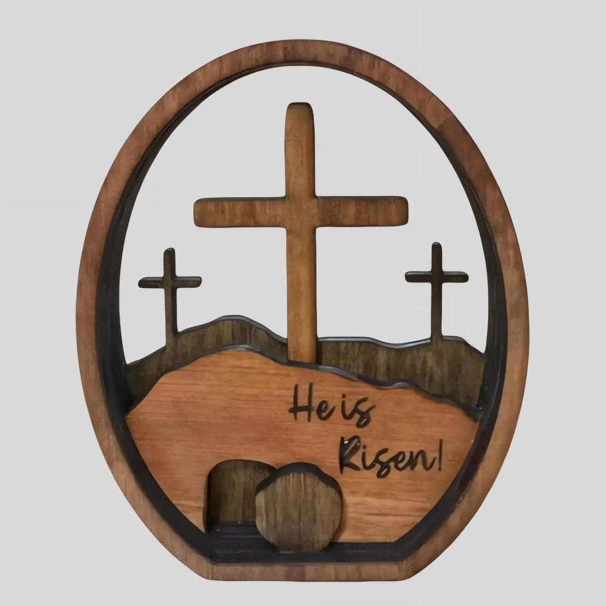 Empty Tomb Easter Scene and Cross 3D Decoration, Wooden Easter Resurrection Scene Cross Jesus Tomb Tray, Jesus Nativity Scene