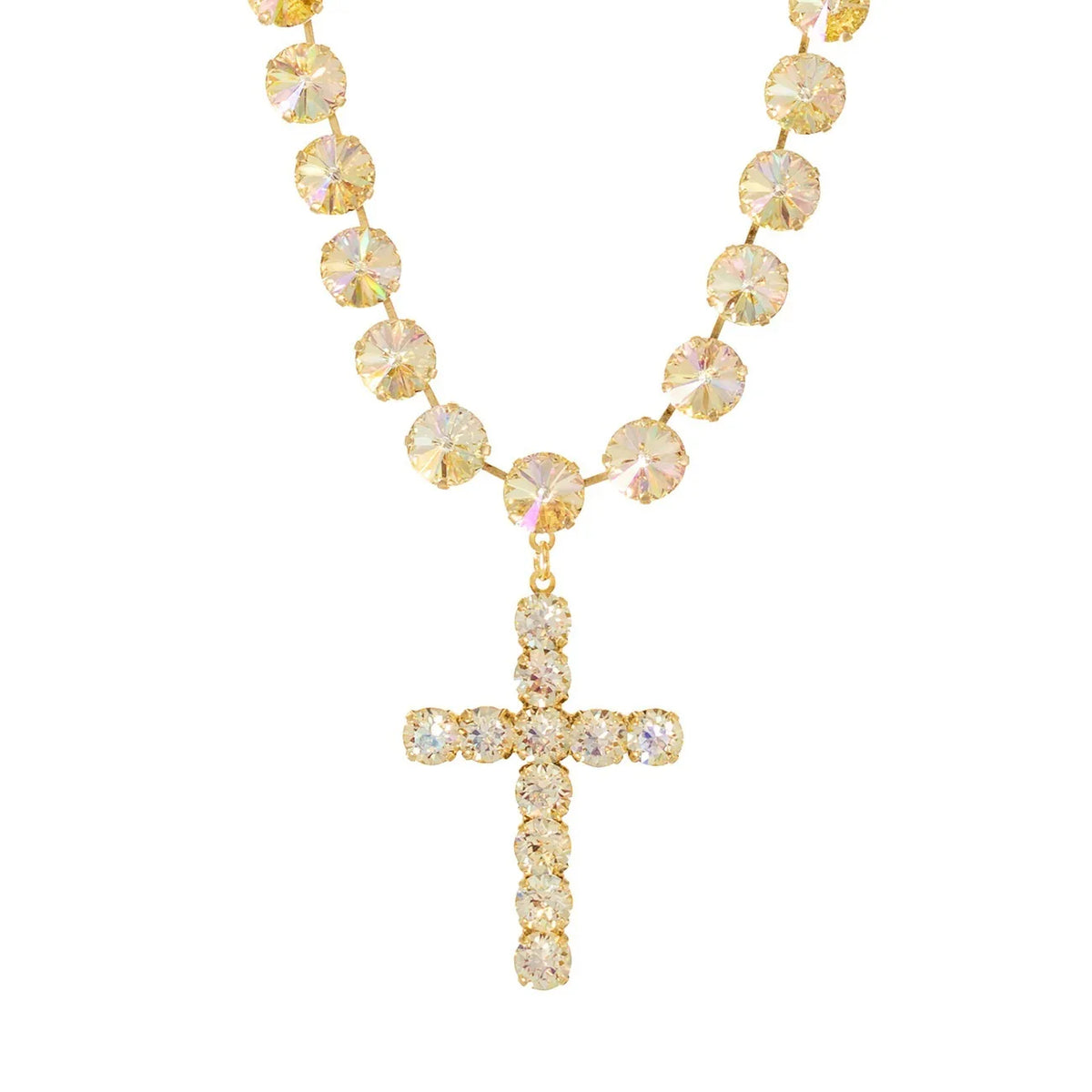 Gemstone inlaid colorful multi-layer stacked fashion ins fringed cross necklace zircon color
