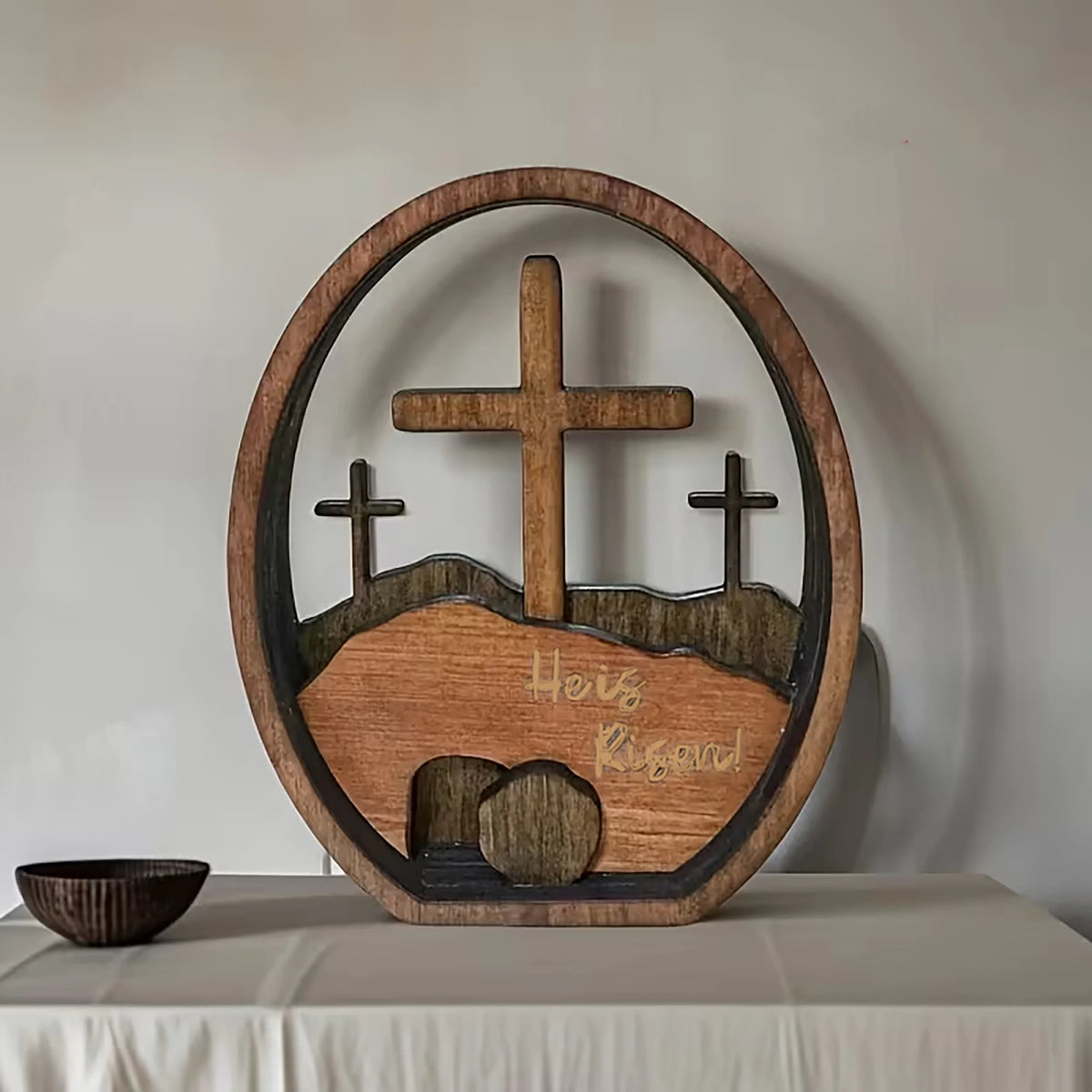 Empty Tomb Easter Scene and Cross 3D Decoration, Wooden Easter Resurrection Scene Cross Jesus Tomb Tray, Jesus Nativity Scene