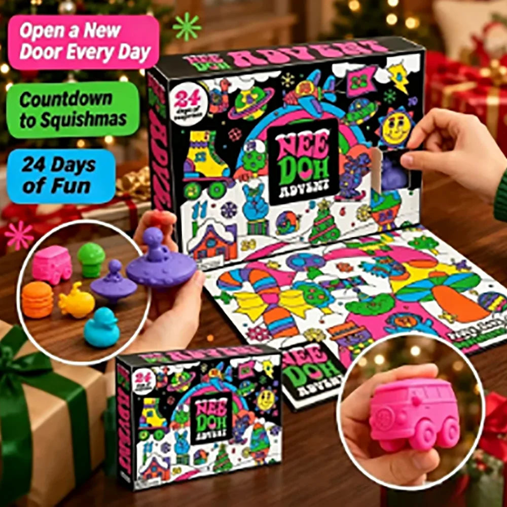 24Pcs Nee‑Doh Squish Fidget Advent Calendar Blind Box Squeeze Stress Relief Toy Christmas Holiday Countdown Surprise Gift Box
