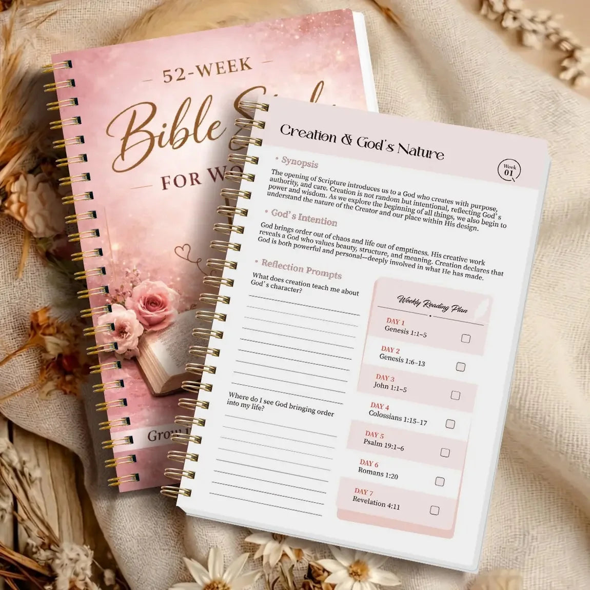 52-Week Women’s Bible Study Spiral Notebook and Prayer Journal