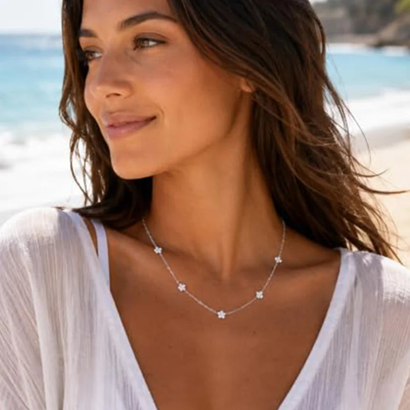Dainty Copper Flower Zircon Star Necklace Tiny Crystal CZ Choker Daily Party Trendy Jewelry Gift for Women Fashion