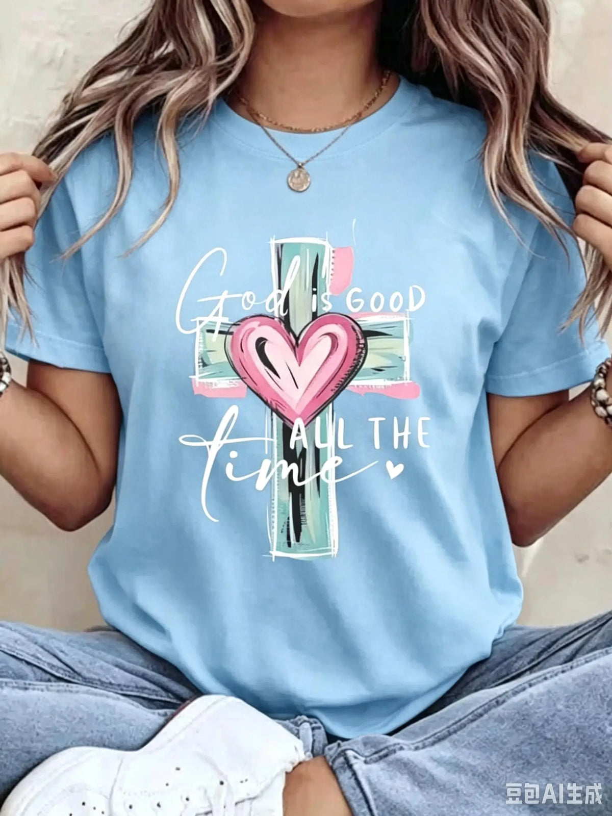 2026 Spring Summer Women Christian Faith Graphic Tee 220g Soft Cotton Crewneck Short Sleeve God Is Good All The Time Cross Heart Print Religious Aesthetic Mother's Day Church Daily Loungewear Novelty Gift Tops S-7XL Fast Ship