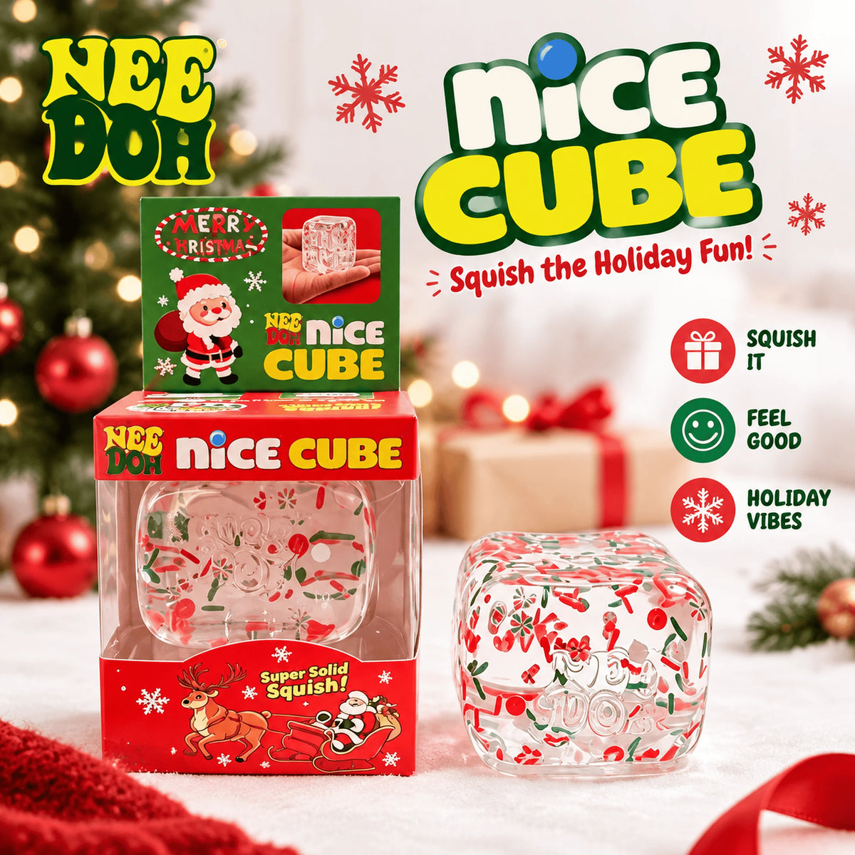 Schylling NeeDoh Nice Cube Sensory Fidget Toy, Soft Squishy Squeeze Cube, Anti-Anxiety Stress Relief Focus Toy
