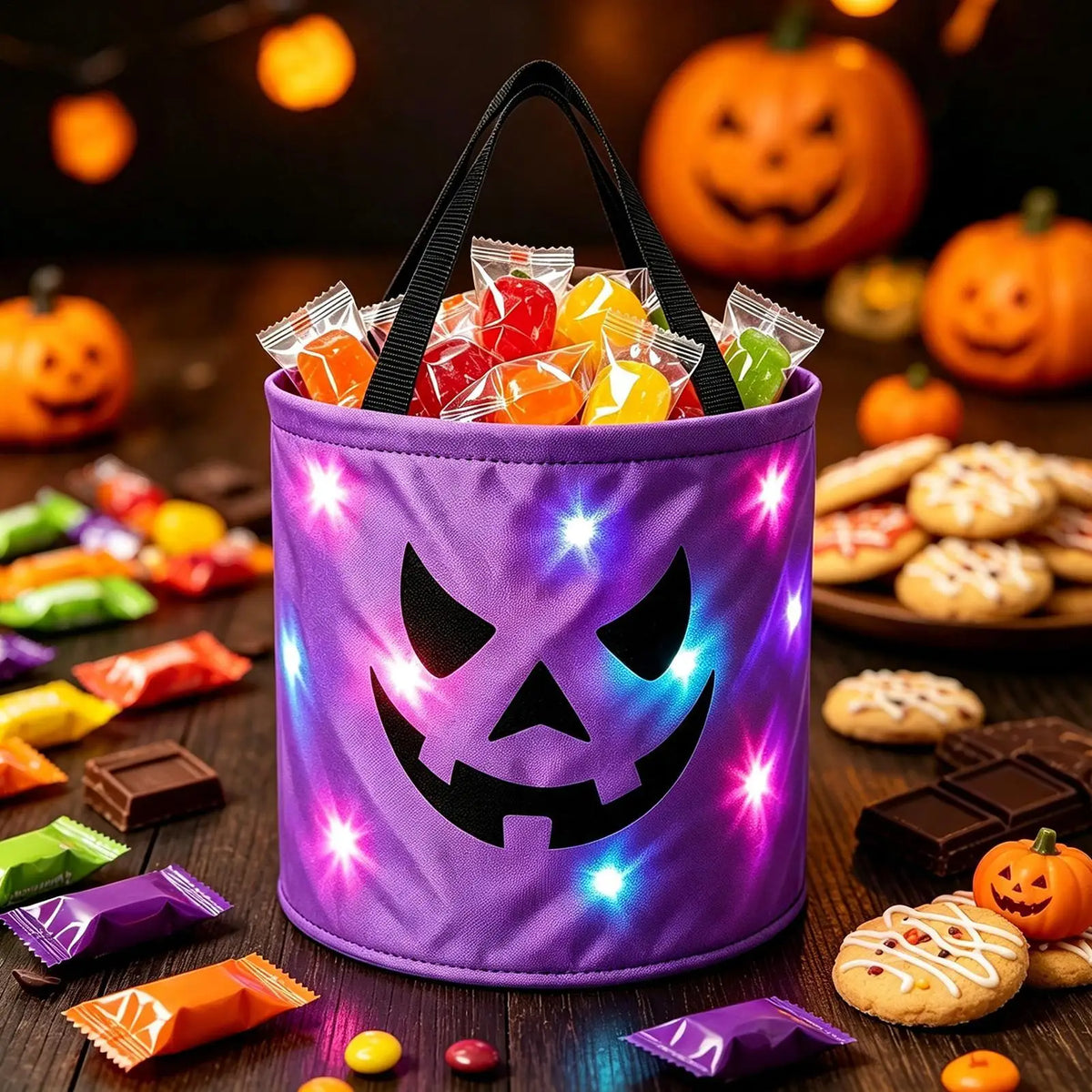 LED Light Up Halloween Pumpkin Candy Basket for Kids